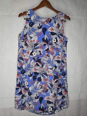 Halogen Floral Mini Dress Blue Red Sleeveless Shift Tropical Print Above Knee M
